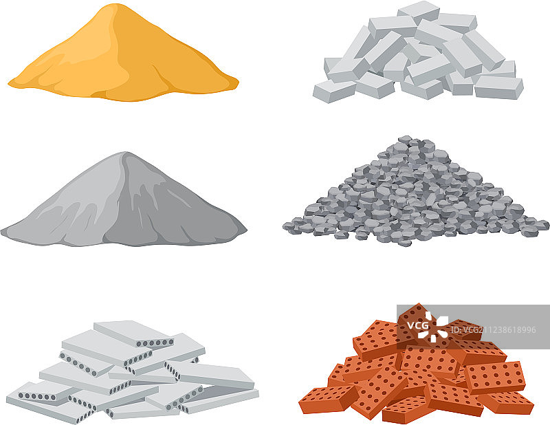 红色和石灰砖建筑材料堆图片素材