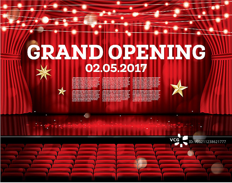 含霓虹灯的盛大开业红色幕布图片素材