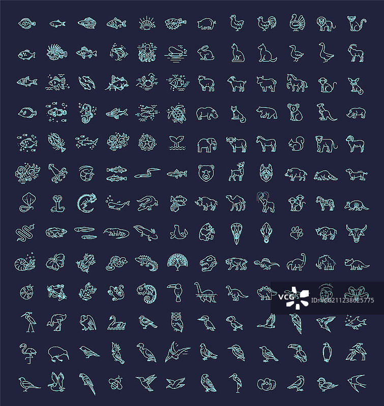 动物概念线条图标集图片素材
