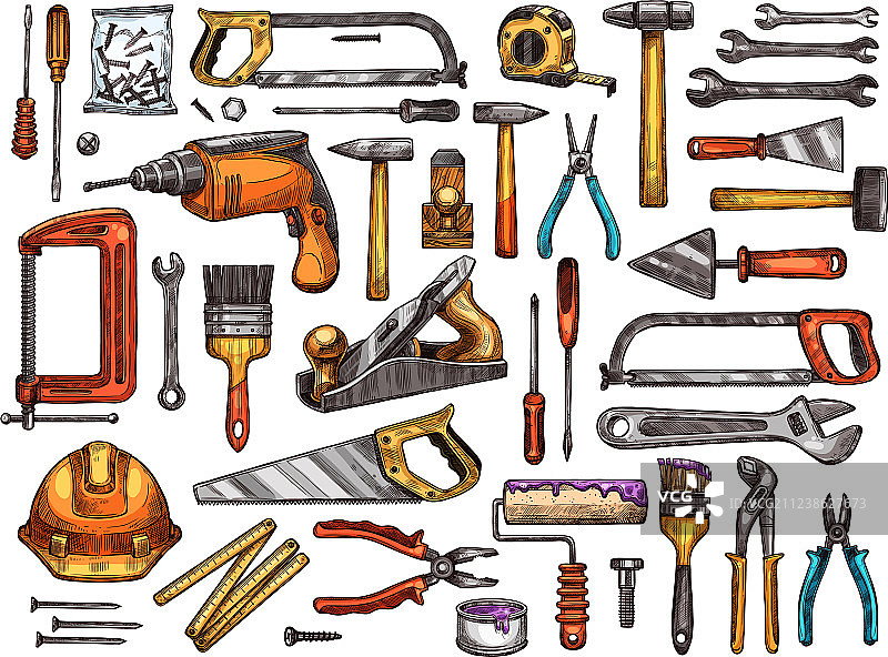 建筑和维修工作草图工具图片素材
