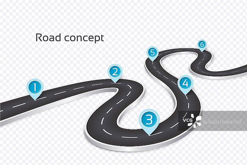 白色背景上蜿蜒的3D道路信息图概念图片素材