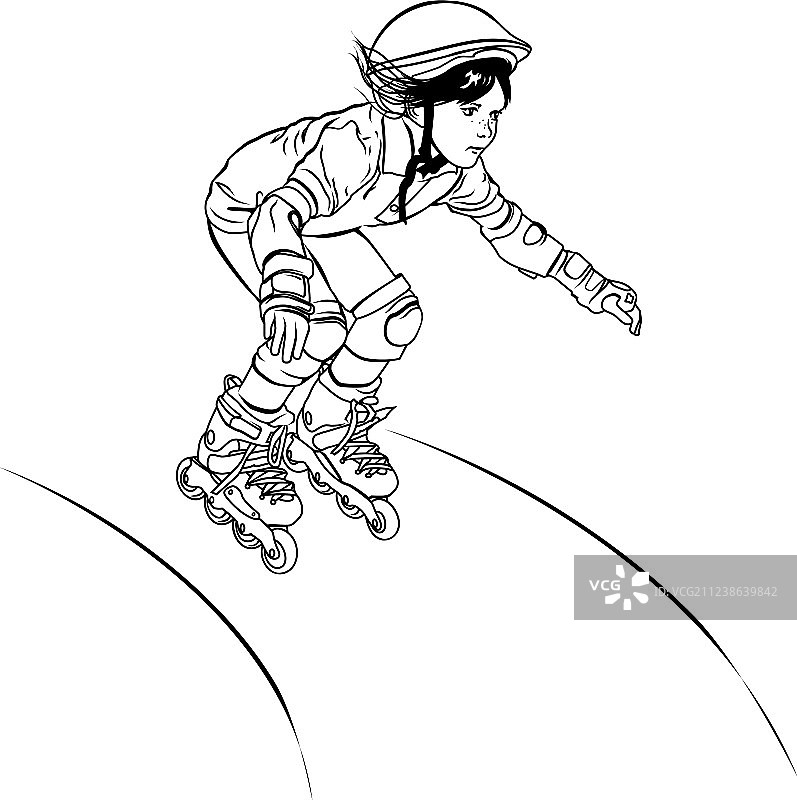 女孩穿着旱冰鞋从山上滑下来图片素材