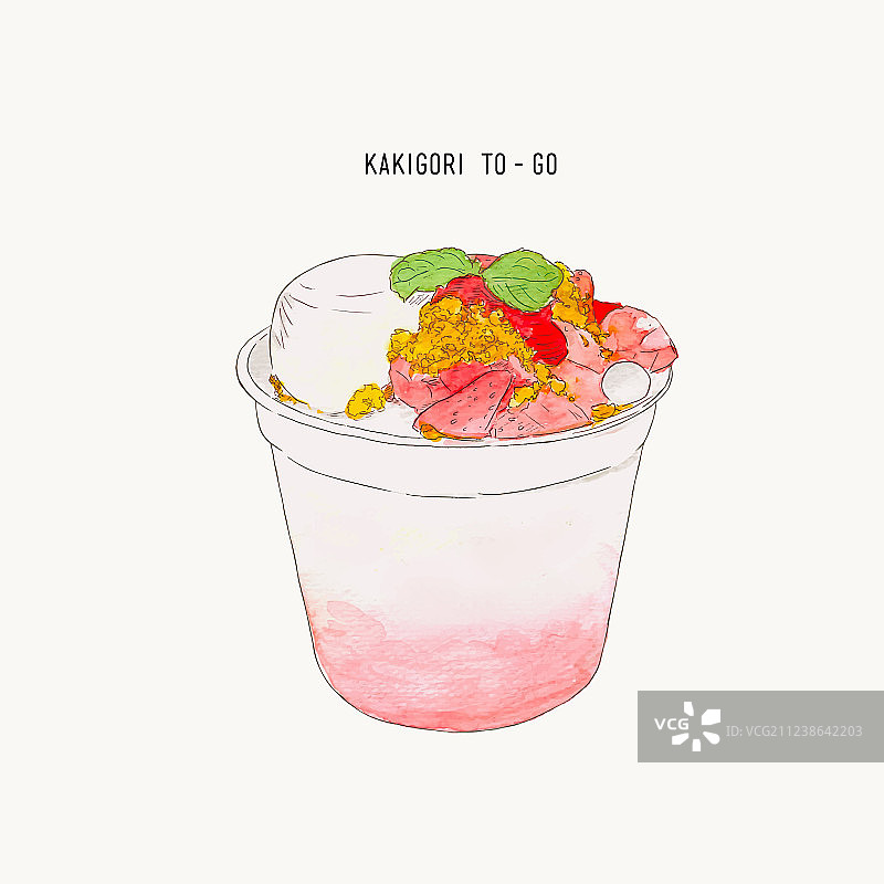 草莓布丁酥皮刨冰手绘图片素材