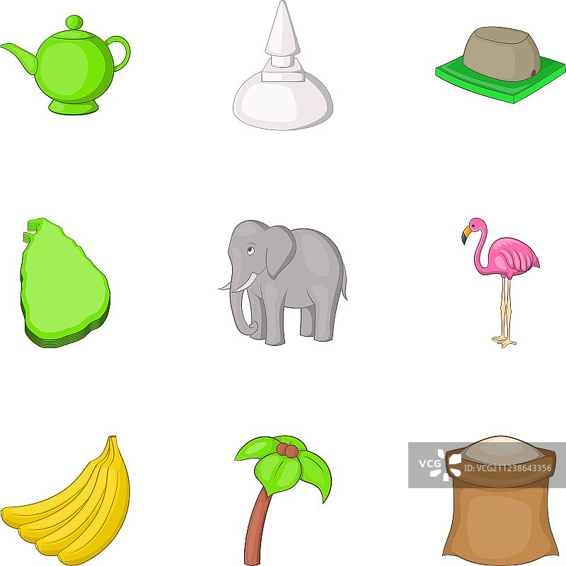 卡通风格的斯里兰卡图标集图片素材