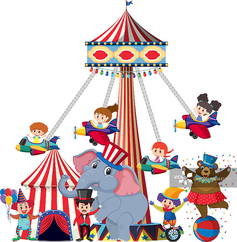 孩子们在马戏团玩飞机图片素材