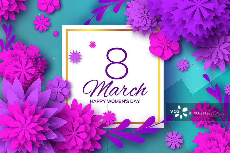 3月8日紫粉色剪纸花图片素材