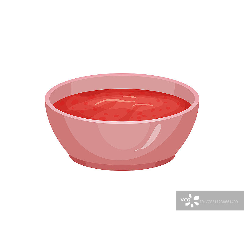装满红色番茄酱的粉色陶瓷碗图片素材