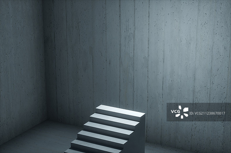 黑暗房间内的楼梯，三维渲染图片素材
