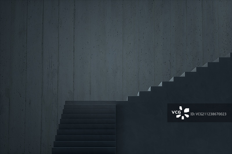 黑暗房间内的楼梯，三维渲染图片素材