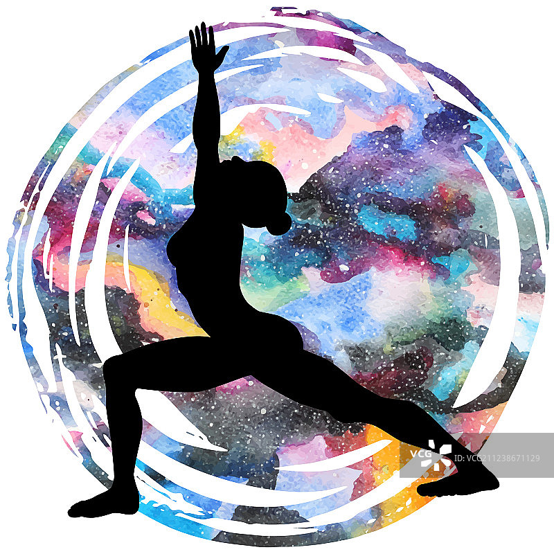 女士剪影战士一式瑜伽图片素材