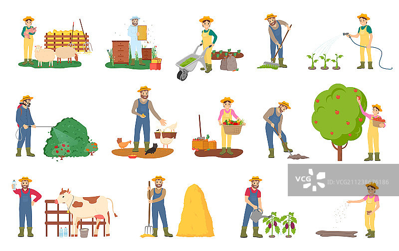 人们在农场里放牛羊图片素材