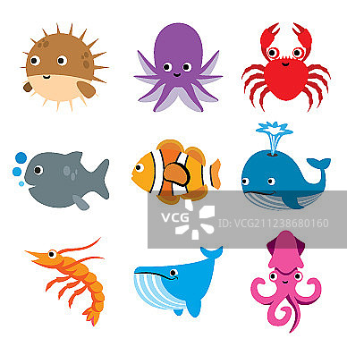 海洋水生生物趣味卡通动物图片素材