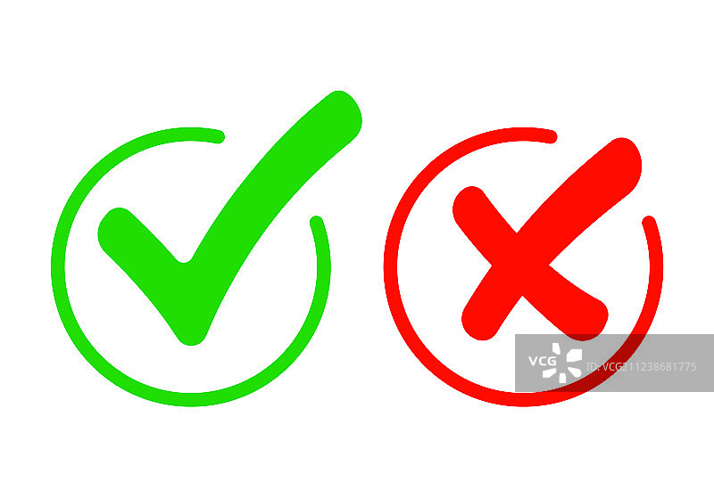 绿色对勾和红色叉号扁平图标集图片素材