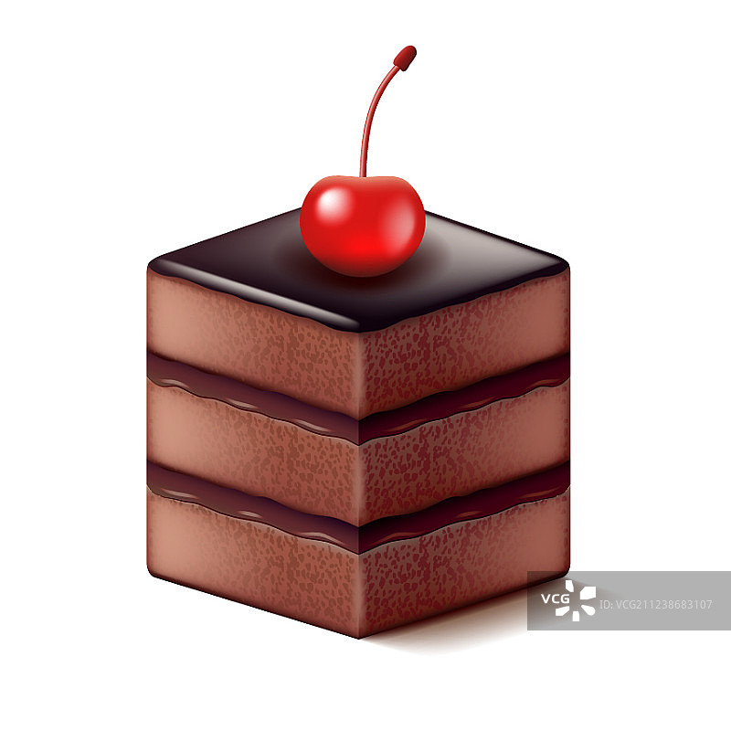白色背景下的樱桃巧克力蛋糕图片素材