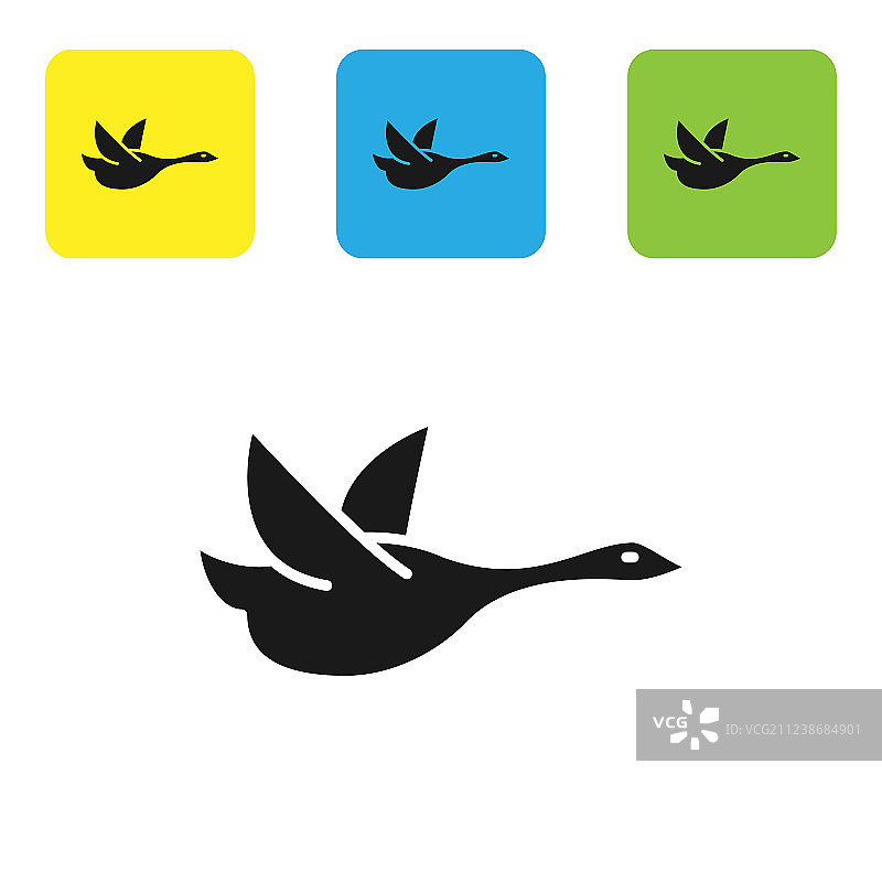 白色背景上的黑色飞鸭图标图片素材