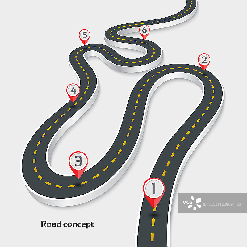 白色背景上蜿蜒的3D道路信息图概念图片素材