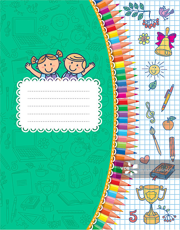 绿色方格学校笔记本封面图片素材