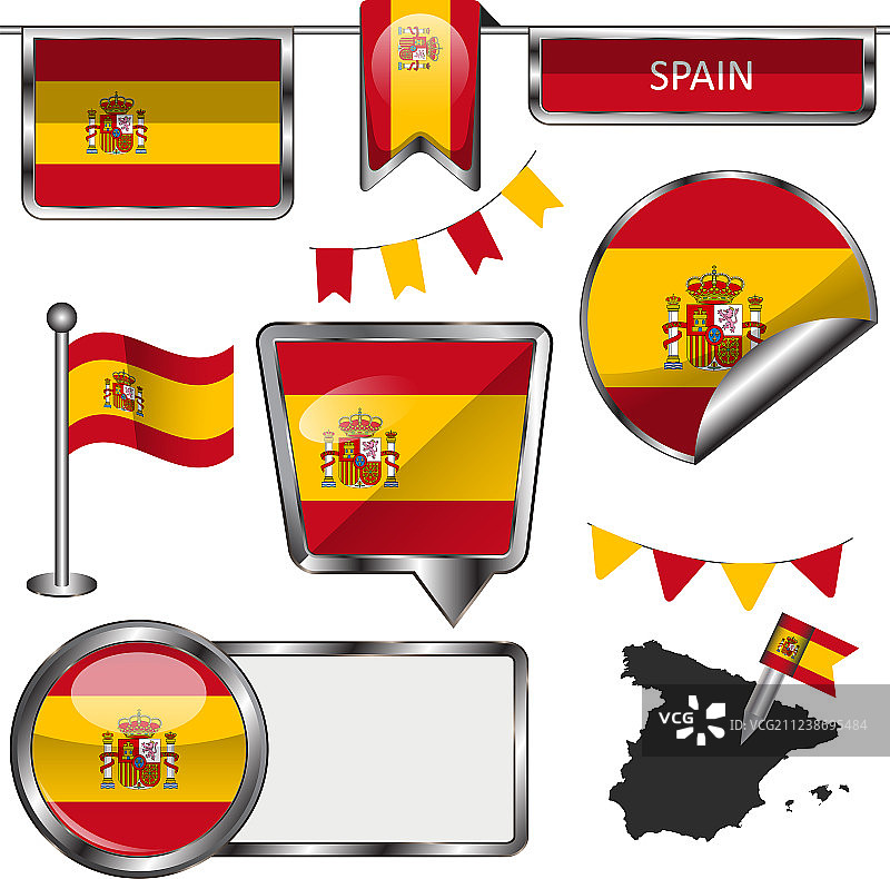 西班牙国旗光面图标图片素材
