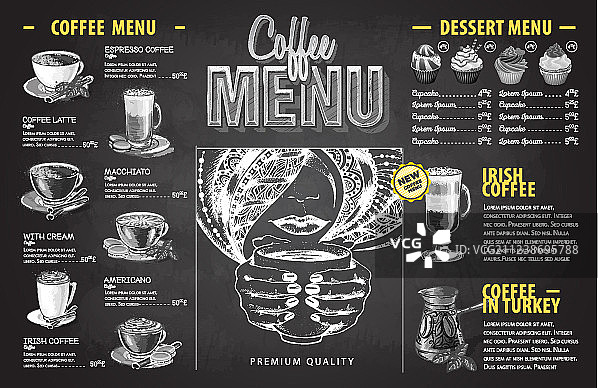 复古粉笔画咖啡菜单设计图片素材