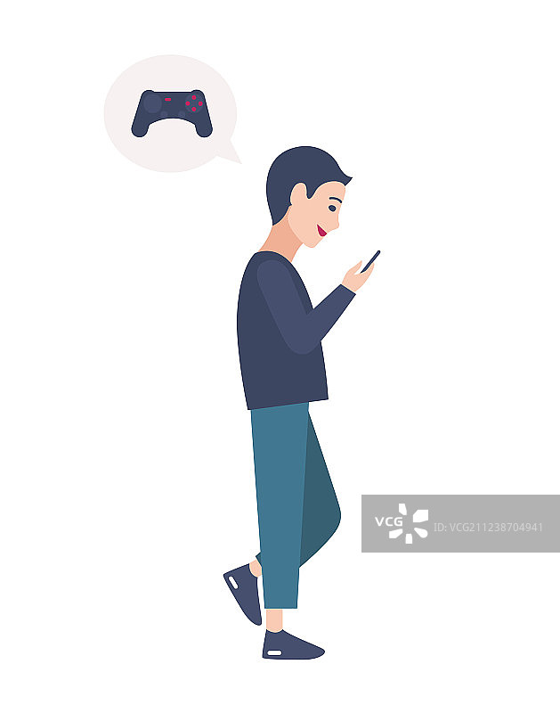 在街上行走和玩在线游戏的男孩图片素材