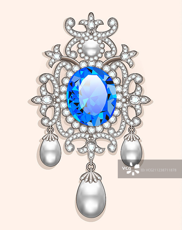 带有珍珠和宝石的胸针图片素材