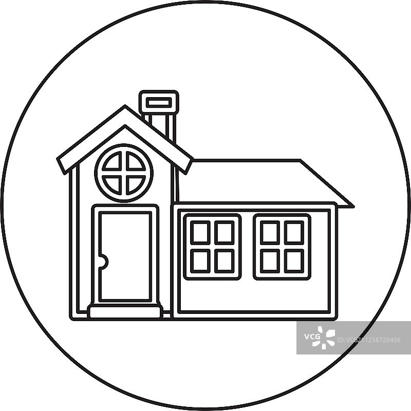 带烟囱的房屋单色轮廓图图片素材