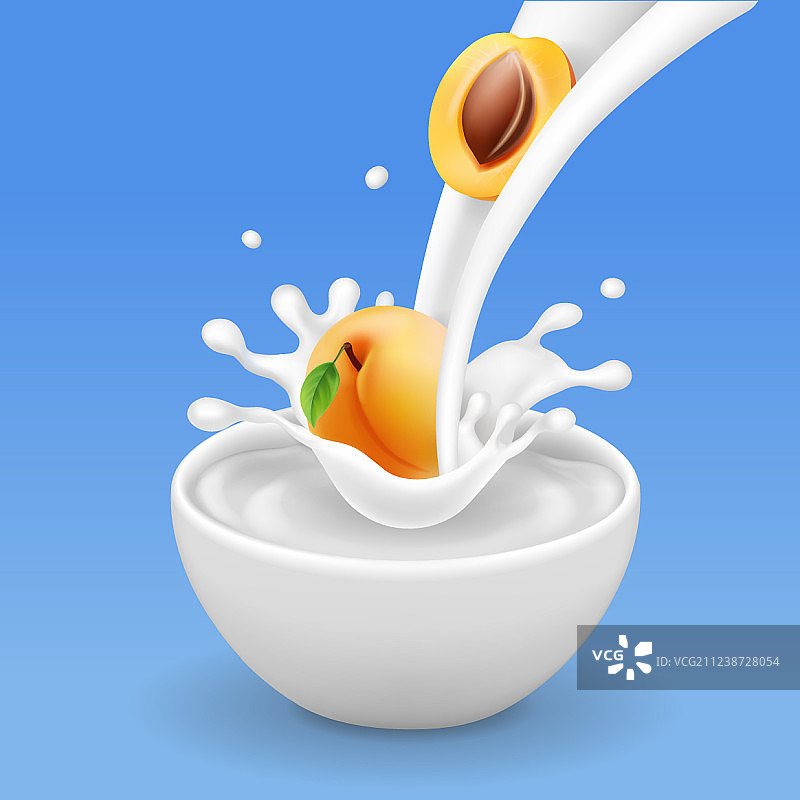 碗中杏子与牛奶或酸奶的混合图片素材