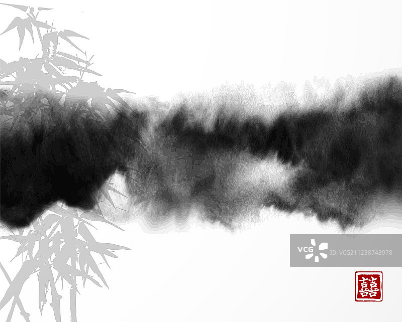竹子和抽象水墨画图片素材