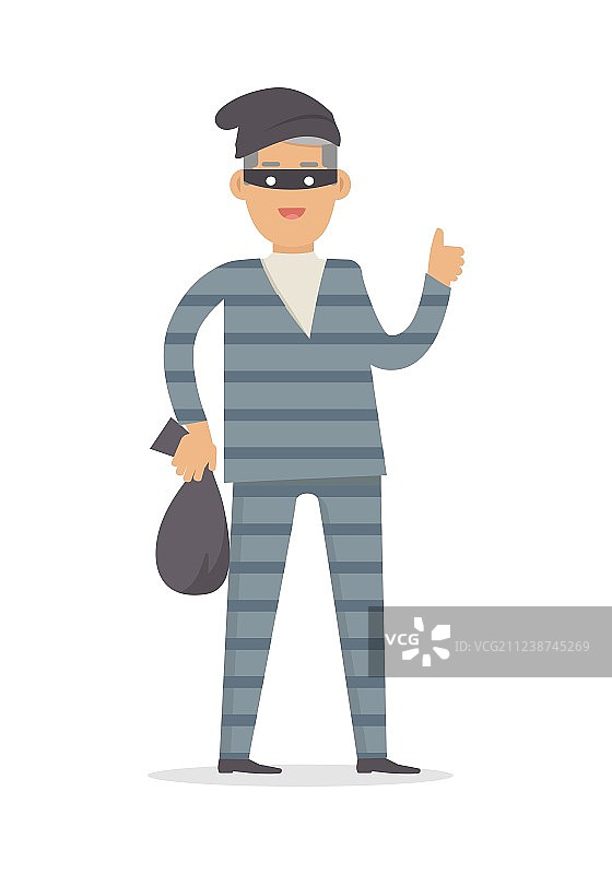 戴黑面罩手提钱袋的小偷图片素材