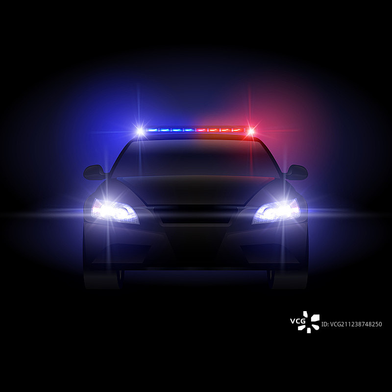夜晚闪着灯的警长警车图片素材