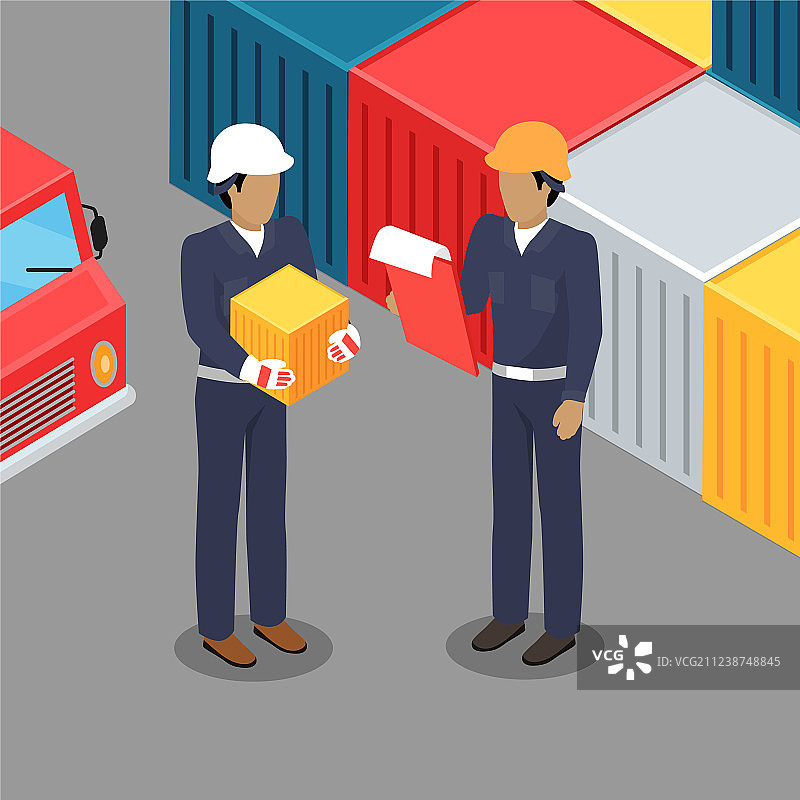 仓库中的货物工人和工头在交谈图片素材