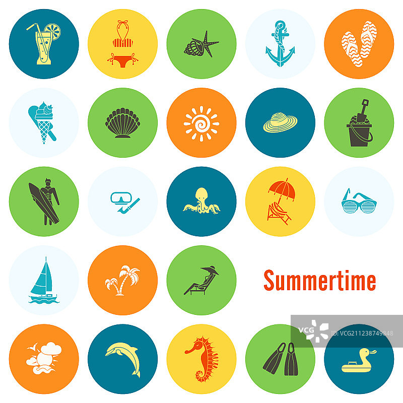 夏天和海滩简单的平面图标图片素材
