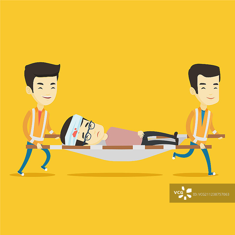 急诊医生用担架抬着男人图片素材