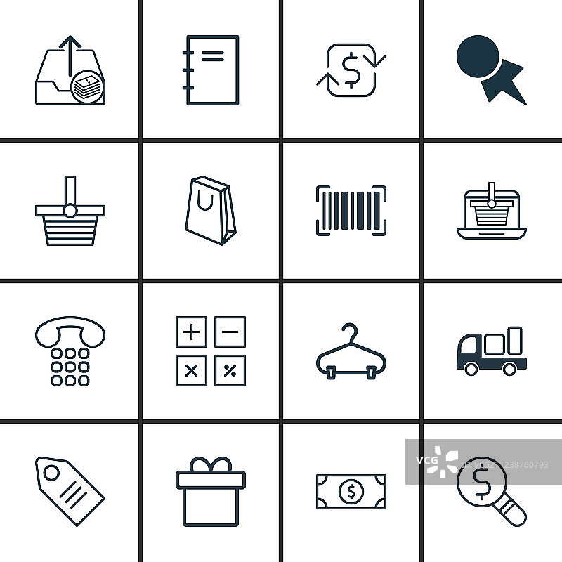 包含货架的16个商业图标图片素材