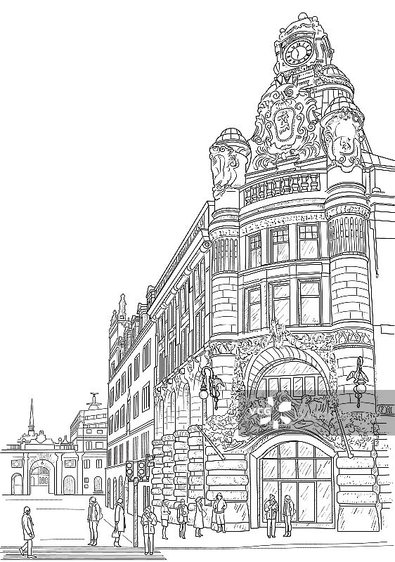 斯德哥尔摩街景素描图片素材