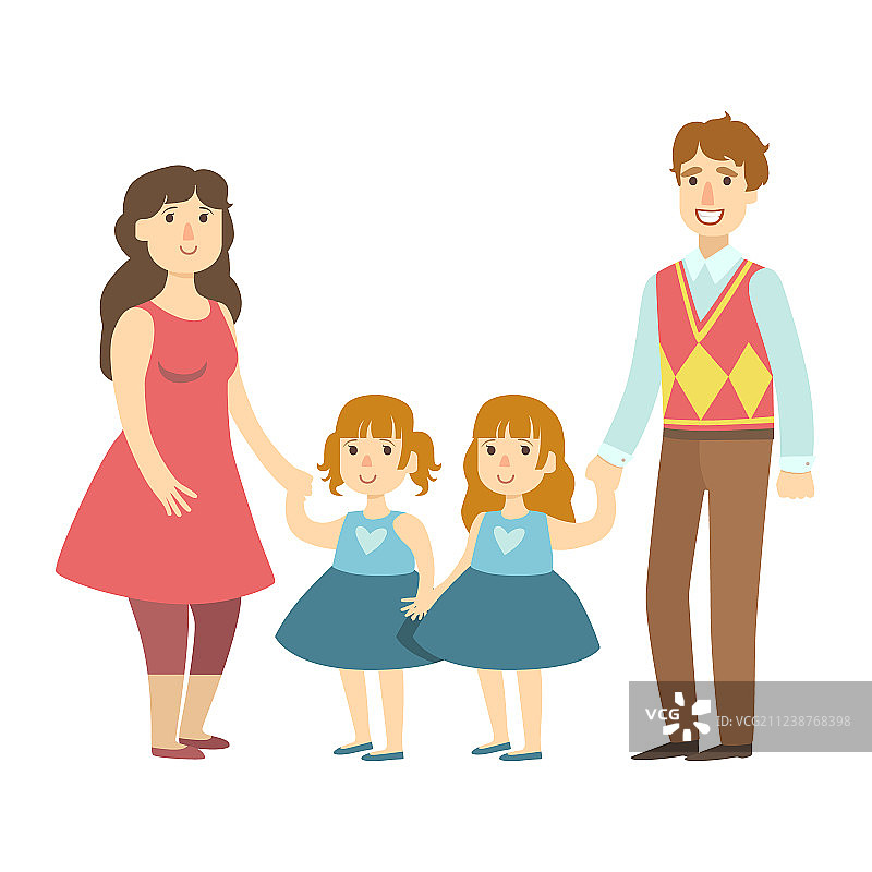 父母和双胞胎女儿图片素材