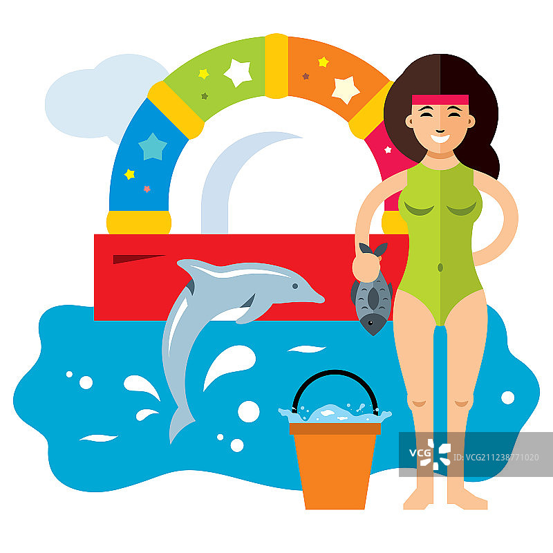 扁平风格的彩色水族馆概念设计图片素材