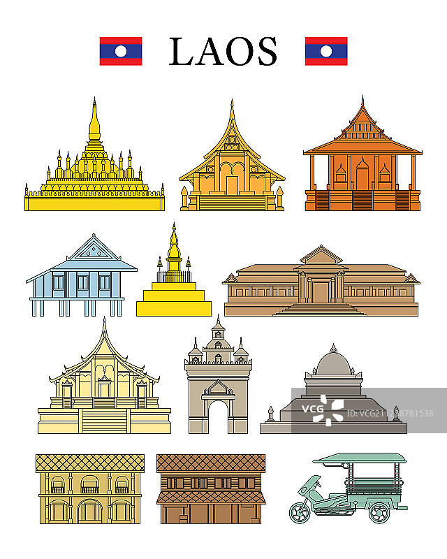 老挝地标和文化物品套装图片素材