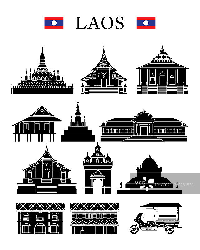 老挝地标和文化物品套装图片素材