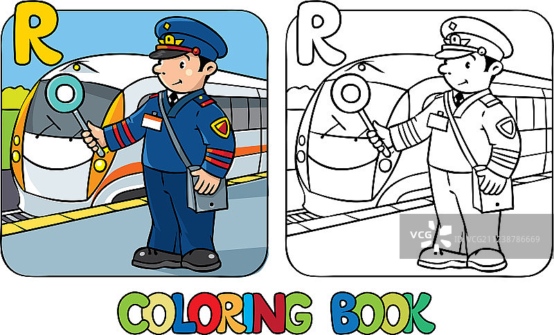 铁路工人填色书字母R职业图片素材