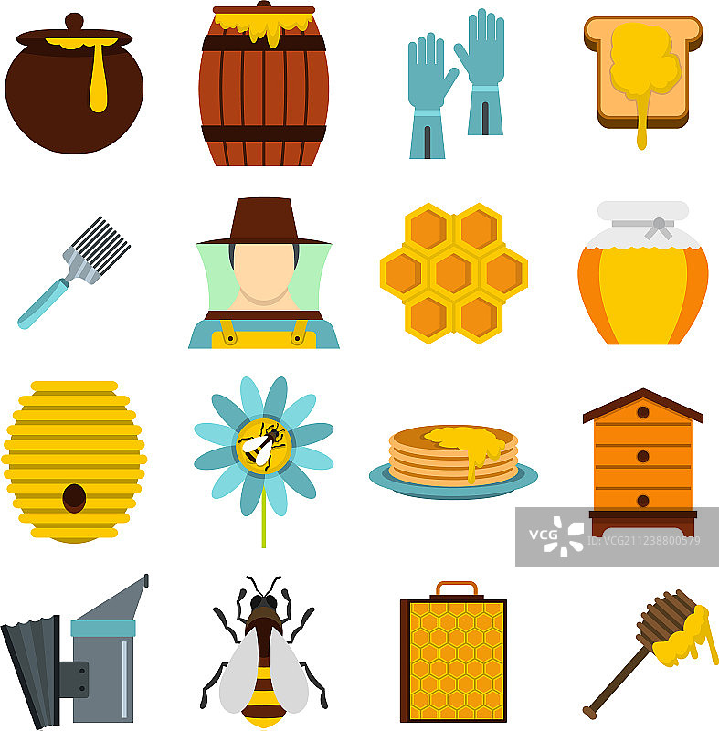 蜂房工具扁平图标集图片素材