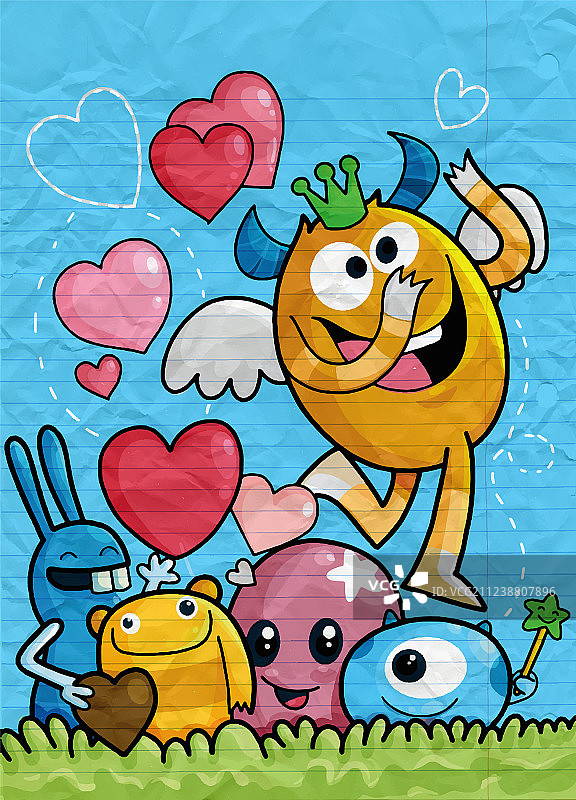 可爱爱情怪物组合图片素材