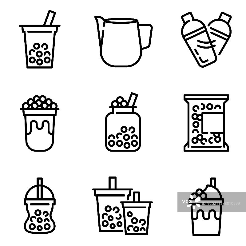 珍珠奶茶线条图标集图片素材