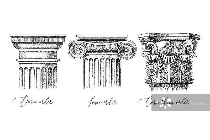 三种古典建筑柱式图片素材