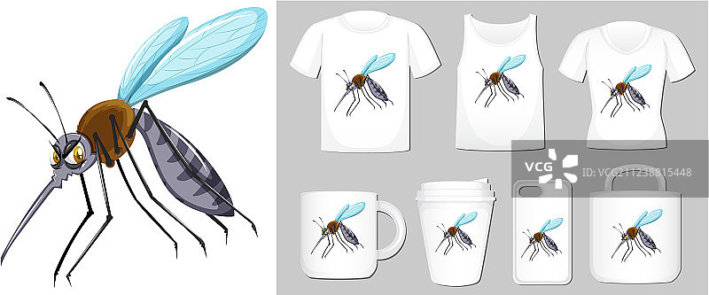 不同产品模板上的蚊子图案图片素材