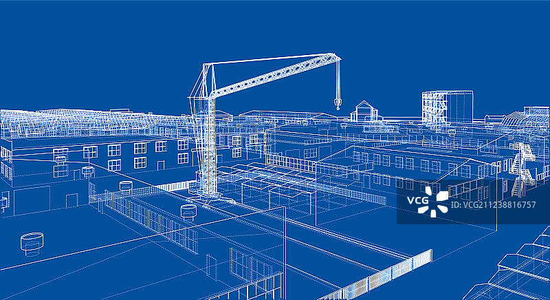 有建筑物和起重机的工业区图片素材