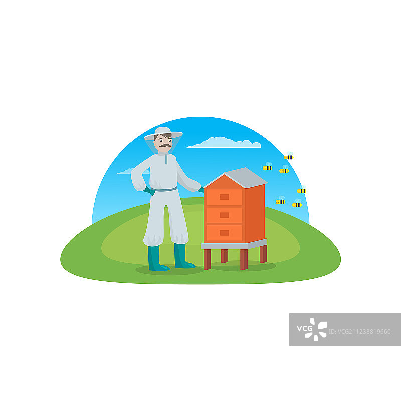 养蜂人野外采蜜图片素材