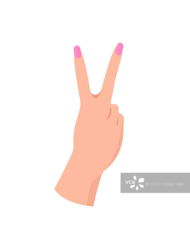 女人手势“V”字，粉色美甲图片素材