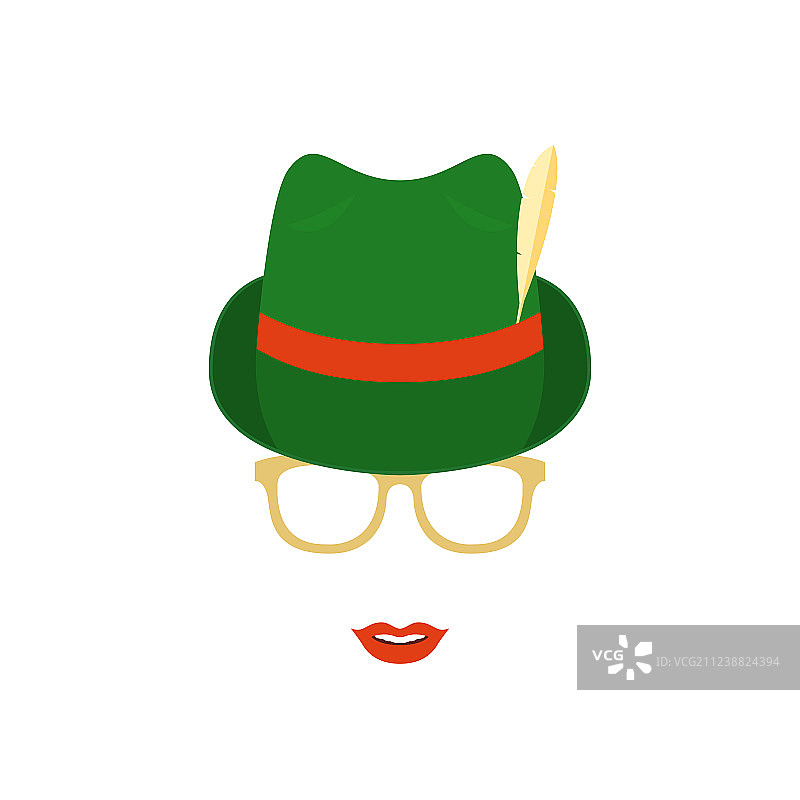 戴眼镜和绿色传统帽子的可爱女孩图片素材