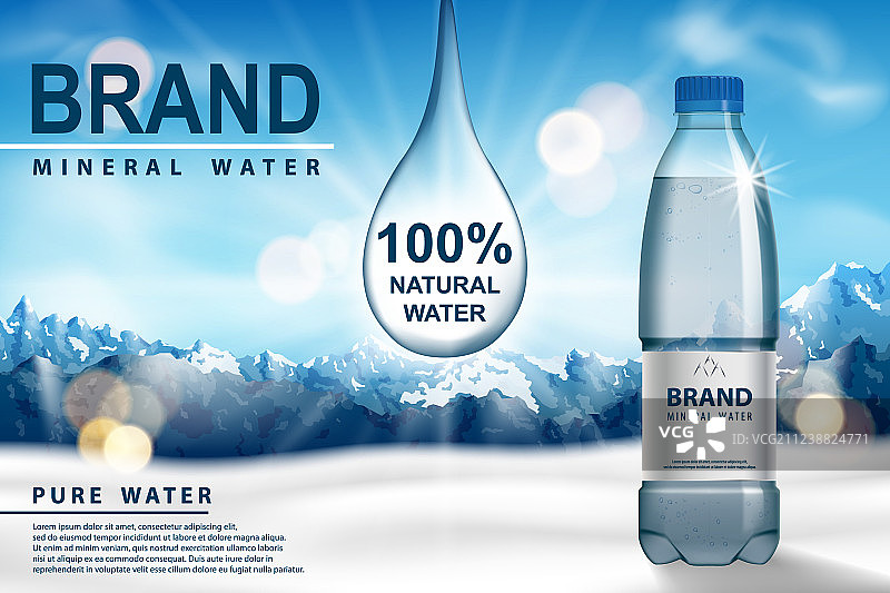 矿泉水广告，含纯净矿泉水的塑料瓶图片素材